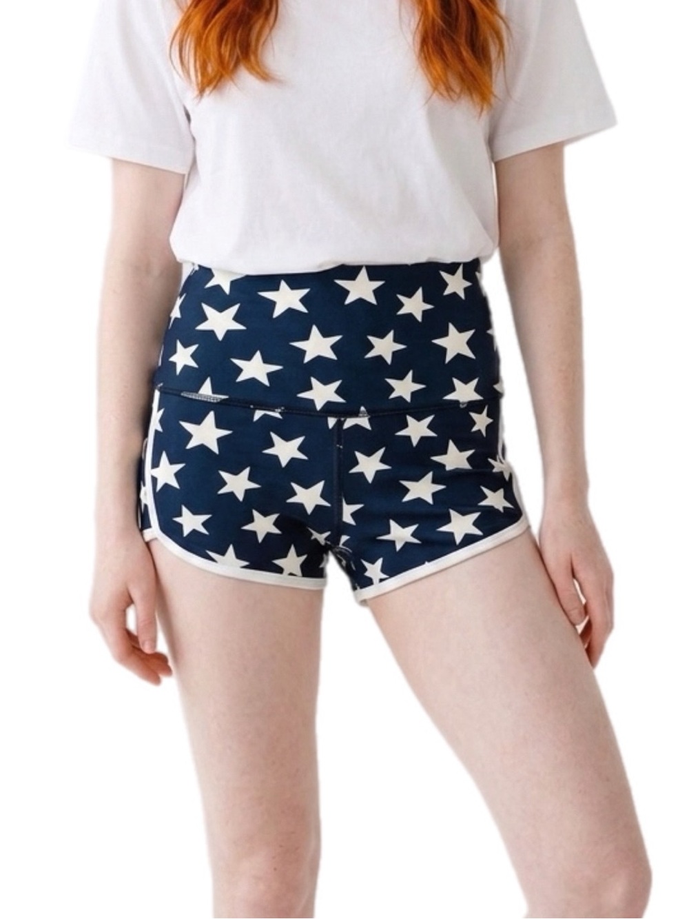 Free People | Island Time Navy Star-Print High-Rise Yoga Athletic Shorts